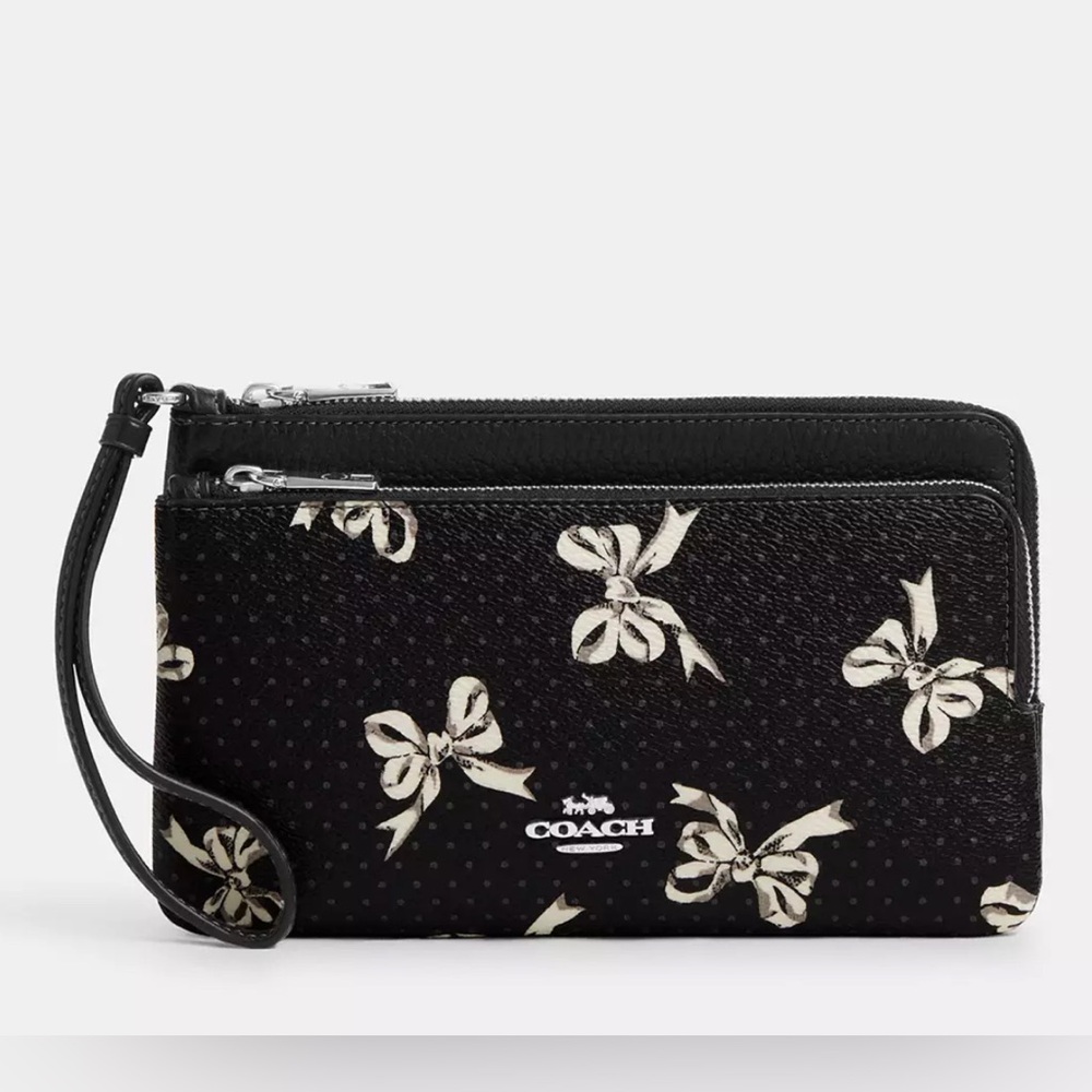 New Coach Double Zip White Bow Print CAA85🎀